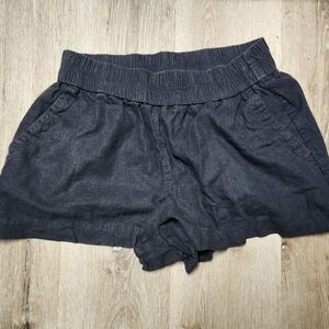 Women's Black Casual Shorts Linen